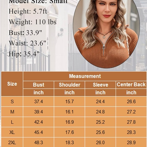 Zeagoo Women's Sweaters Quarter Zip Pullover Long Oversized Knit Sweater-Medium - Picture 5 of 7